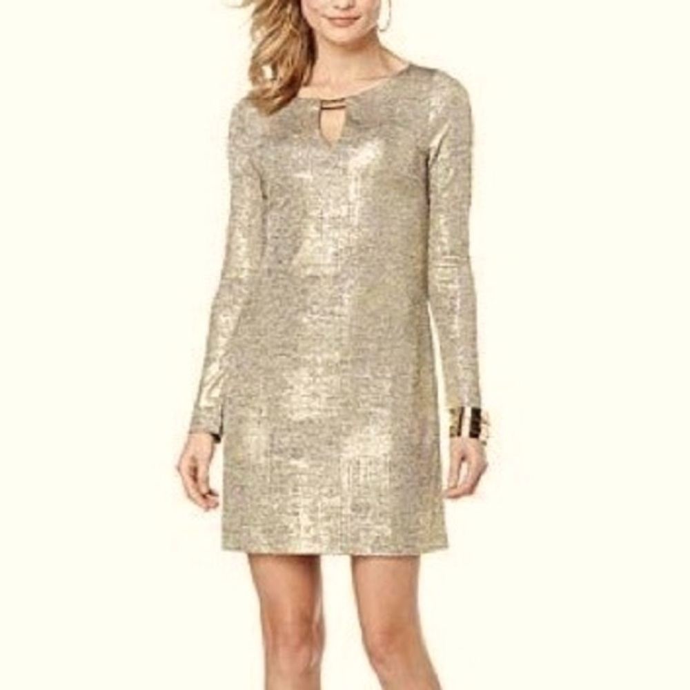 Vince Camuto Metallic Long Sleeve Dress Size 8